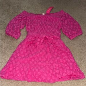 Lilly Pulitzer Vibrant Pink Off-Shoulder Romper